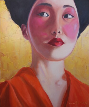 Peinture intitulée "Geisha portrait on…" par Jane Lantsman, Œuvre d'art originale, Huile