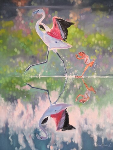 绘画 标题为“Pink flamingo and f…” 由Jane Lantsman, 原创艺术品, 油