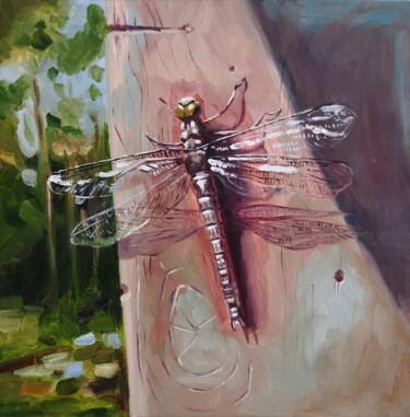 Malerei mit dem Titel "Dragonfly with tran…" von Jane Lantsman, Original-Kunstwerk, Öl