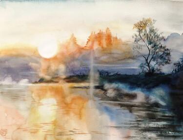 Pintura titulada ""Misty Lake" waterc…" por Jane Skuratova, Obra de arte original, Acuarela