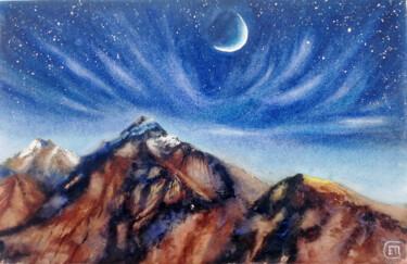 Painting titled ""Mountain and Starr…" by Jane Skuratova, Original Artwork, Watercolor