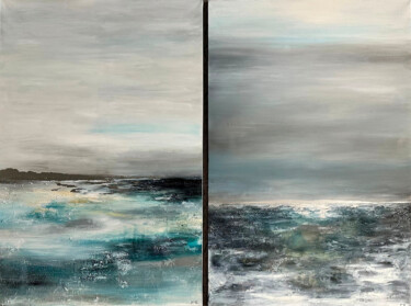 Painting titled "Mist, diptych" by Jane Ti, Original Artwork, Acrylic Mounted on Wood Stretcher frame