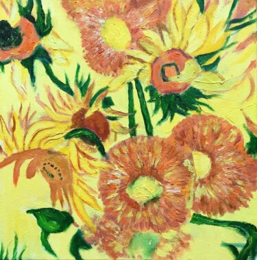 Pintura intitulada "Sunflowers after Va…" por Jane Wong, Obras de arte originais, Óleo