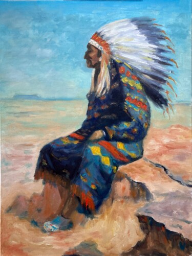 Schilderij getiteld "“Indian Chief” afte…" door Jane Wong, Origineel Kunstwerk, Olie