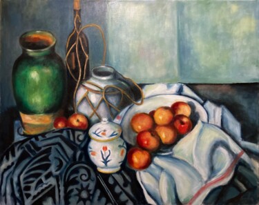 Painting titled "Still Life with App…" by Jane Wong, Original Artwork, Oil