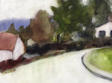 Картина под названием "Houses on Island Vi…" - Janel Bragg, Подлинное произведение искусства, Акварель