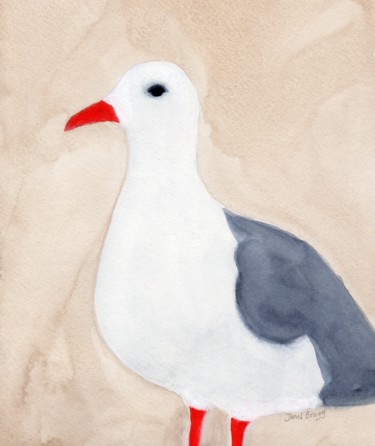 Pintura intitulada "Seagull from Anacor…" por Janel Bragg, Obras de arte originais, Aquarela