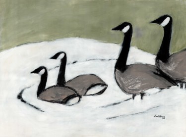 Картина под названием "Canada Geese on Dav…" - Janel Bragg, Подлинное произведение искусства, Акварель