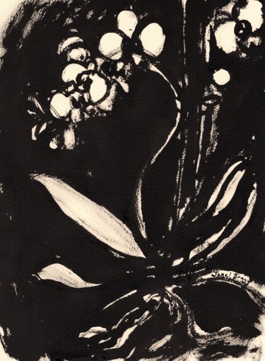 Pintura intitulada "Orchid in Sumi Ink" por Janel Bragg, Obras de arte originais, Tinta