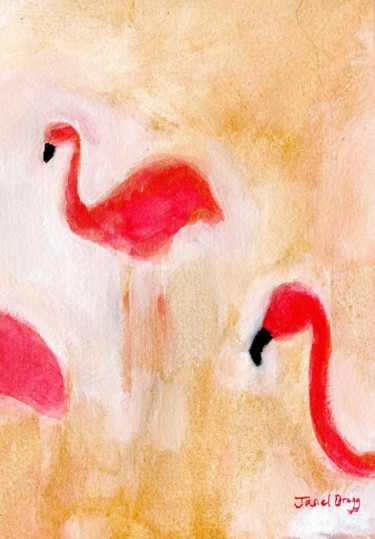 Painting titled "Flamingos at Woodla…" by Janel Bragg, Original Artwork, Watercolor