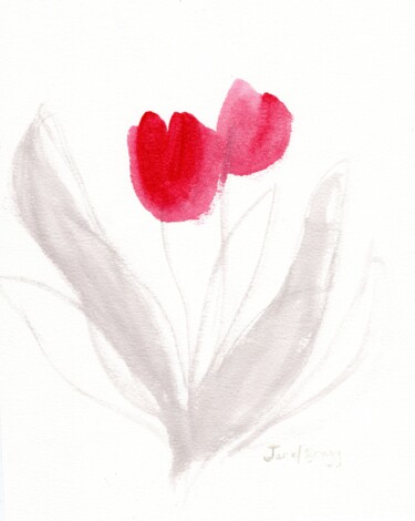 Pittura intitolato "Tulips with Sumi In…" da Janel Bragg, Opera d'arte originale, Acquarello