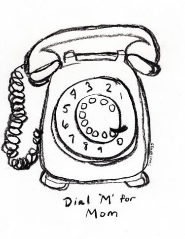 Painting titled "Dial 'M' for Mom" by Janel Bragg, Original Artwork, Charcoal