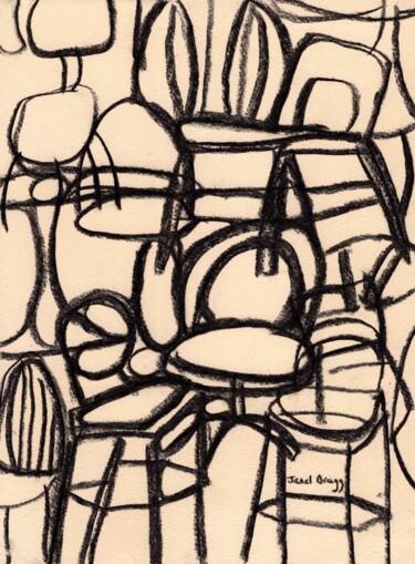 Dessin intitulée "Chairs on Top of Ch…" par Janel Bragg, Œuvre d'art originale, Fusain