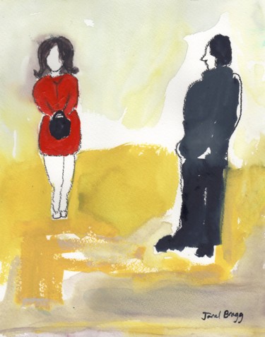 Peinture intitulée "Woman Crossing Stre…" par Janel Bragg, Œuvre d'art originale, Aquarelle