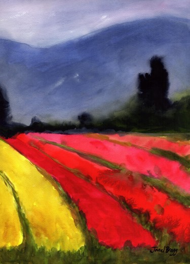 Painting titled "Cloudy Skagit Tulip…" by Janel Bragg, Original Artwork, Watercolor