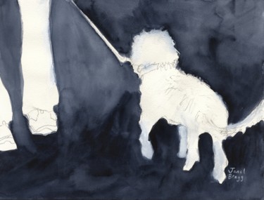 Schilderij getiteld "Man Walking His Dog…" door Janel Bragg, Origineel Kunstwerk, Aquarel
