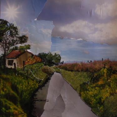 Collages titled "Les Champs, Serignan" by Janet Daldy, Original Artwork, Collages Mounted on Cardboard