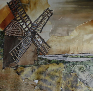 Collagen mit dem Titel "Moulin de Lespignan" von Janet Daldy, Original-Kunstwerk, Collagen Auf Karton montiert