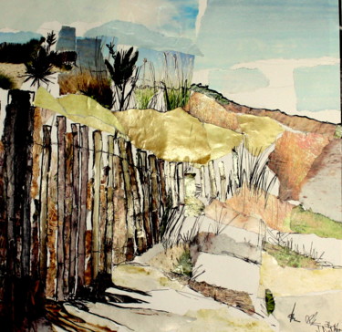Colagens intitulada "Serignan plage #2" por Janet Daldy, Obras de arte originais, Colagens Montado em Cartão
