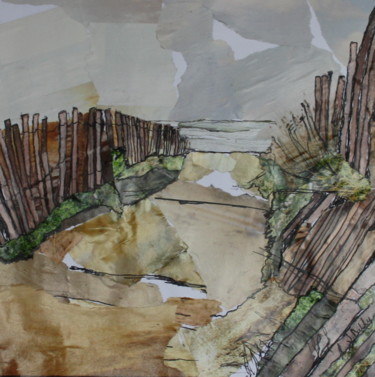 Collages titled "Serignan Plage #5" by Janet Daldy, Original Artwork, Collages Mounted on Cardboard
