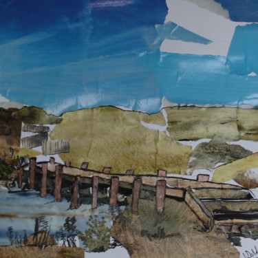 Collages titled "Serignan Plage Les…" by Janet Daldy, Original Artwork, Collages Mounted on Cardboard