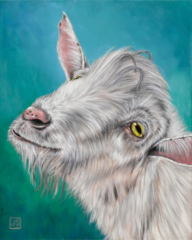 Pintura intitulada "Hey little goat!" por Janice Serilla, Obras de arte originais, Acrílico Montado em Armação em madeira