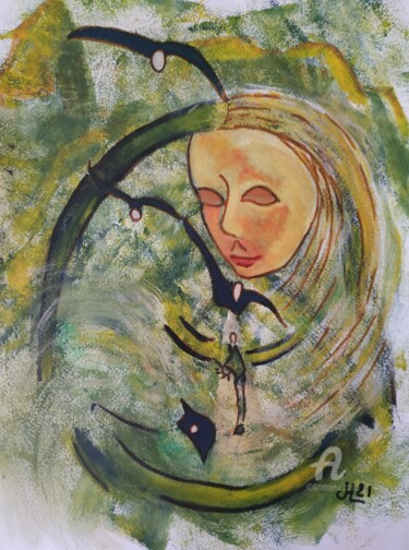Pintura intitulada "Rêve chamanique" por Janie Marty-Rozet, Obras de arte originais, Acrílico