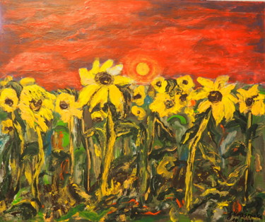 Pittura intitolato "Sunflowers (Słonecz…" da Janina Krasnicka, Opera d'arte originale, Acrilico