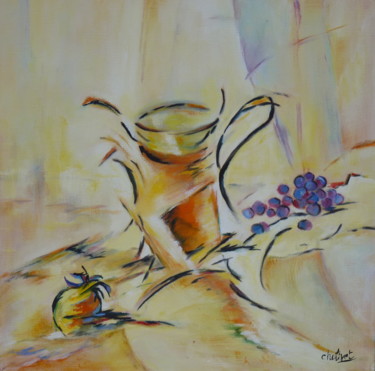 Peinture intitulée "Pot Jaune" par Janine Chetivet, Œuvre d'art originale, Huile