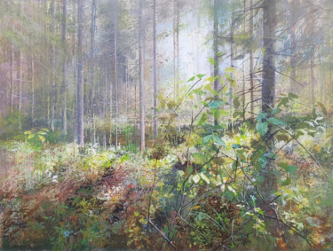 Malarstwo zatytułowany „On The Forest Trail” autorstwa Janis Zingitis, Oryginalna praca, Akryl Zamontowany na Drewniana rama…