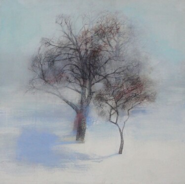 Painting titled "Two Trees in Winter…" by Janis Zingitis, Original Artwork