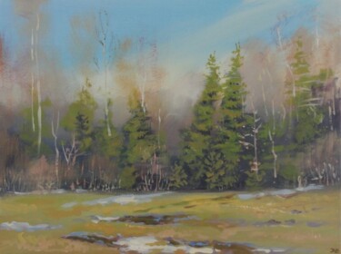 Painting titled "A Sunny day in April" by Janis Zingitis, Original Artwork, Oil