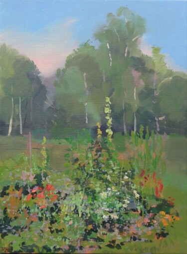 Painting titled "Garden in July" by Janis Zingitis, Original Artwork, Acrylic