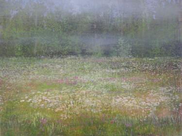 Painting titled "Meadow with Lifting…" by Janis Zingitis, Original Artwork, Oil