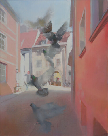 Malerei mit dem Titel "Summer in Old Riga" von Janis Zingitis, Original-Kunstwerk, Öl