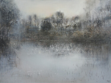 Painting titled "Evening on a Lake" by Janis Zingitis, Original Artwork, Acrylic