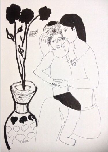 Dibujo titulada "motherhood 1" por Janna Shulrufer, Obra de arte original, Tinta