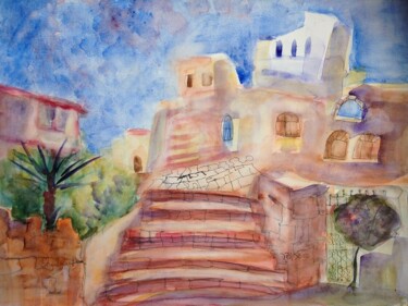 Peinture intitulée "landscape in Safed 1" par Janna Shulrufer, Œuvre d'art originale, Aquarelle