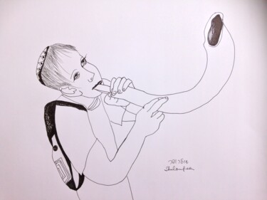 Рисунок под названием "Shofar shofar" - Janna Shulrufer, Подлинное произведение искусства, Гелевая ручка