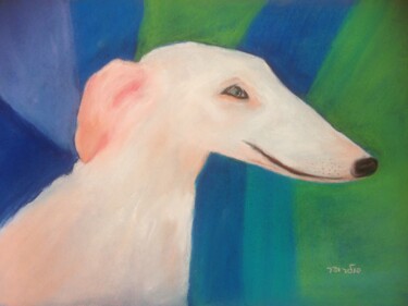 Dibujo titulada "white dog" por Janna Shulrufer, Obra de arte original, Pastel