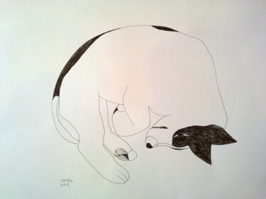Рисунок под названием "dog2" - Janna Shulrufer, Подлинное произведение искусства, Гелевая ручка
