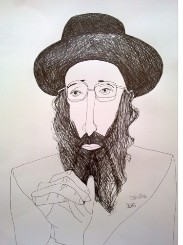 Drawing titled "portrait (hasid2)" by Janna Shulrufer, Original Artwork, Gel pen