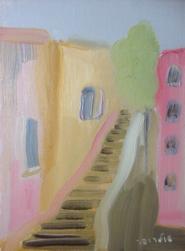 Pintura titulada "stairs in Safed 2" por Janna Shulrufer, Obra de arte original, Oleo