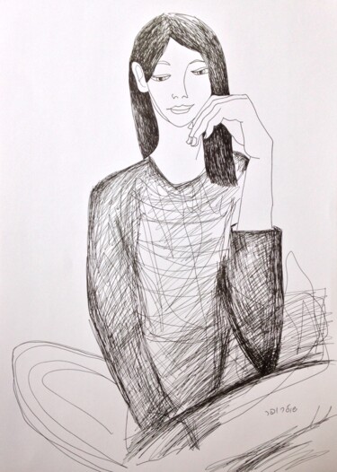 Disegno intitolato "portrait of sitting…" da Janna Shulrufer, Opera d'arte originale, Penna gel