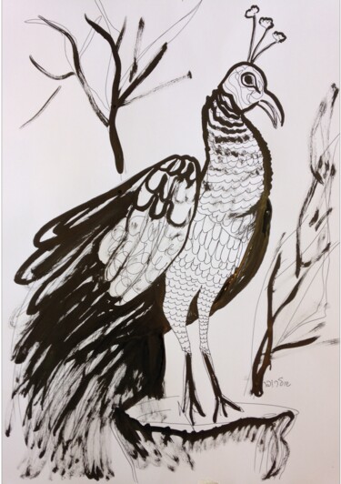 Dessin intitulée "the bird" par Janna Shulrufer, Œuvre d'art originale, Encre