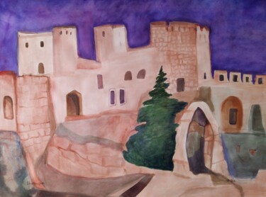 Painting titled "view at the old cit…" by Janna Shulrufer, Original Artwork, Watercolor