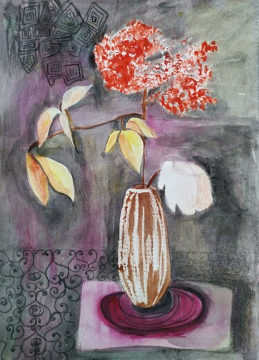 Pintura intitulada "still life with flo…" por Janna Shulrufer, Obras de arte originais, Aquarela