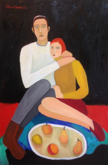 Картина под названием "Adam and Eve" - Janna Shulrufer, Подлинное произведение искусства, Масло
