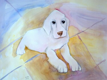 Painting titled "Dog 1" by Janna Shulrufer, Original Artwork, Watercolor