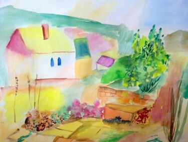 Painting titled "Landscape in Israel" by Janna Shulrufer, Original Artwork, Watercolor